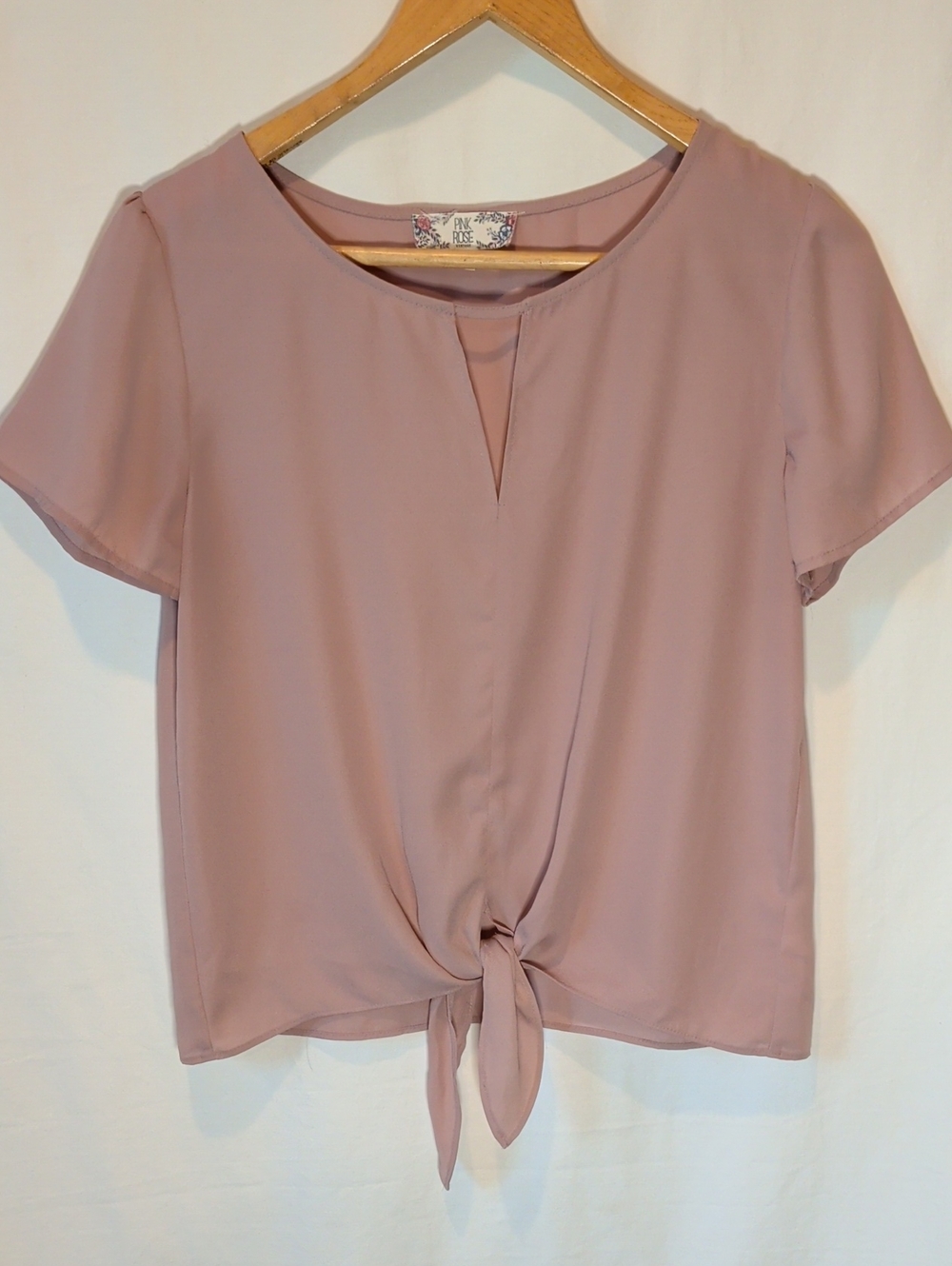 Pink Rose Dusty Mauve Tie-Front Short Sleeve Blouse